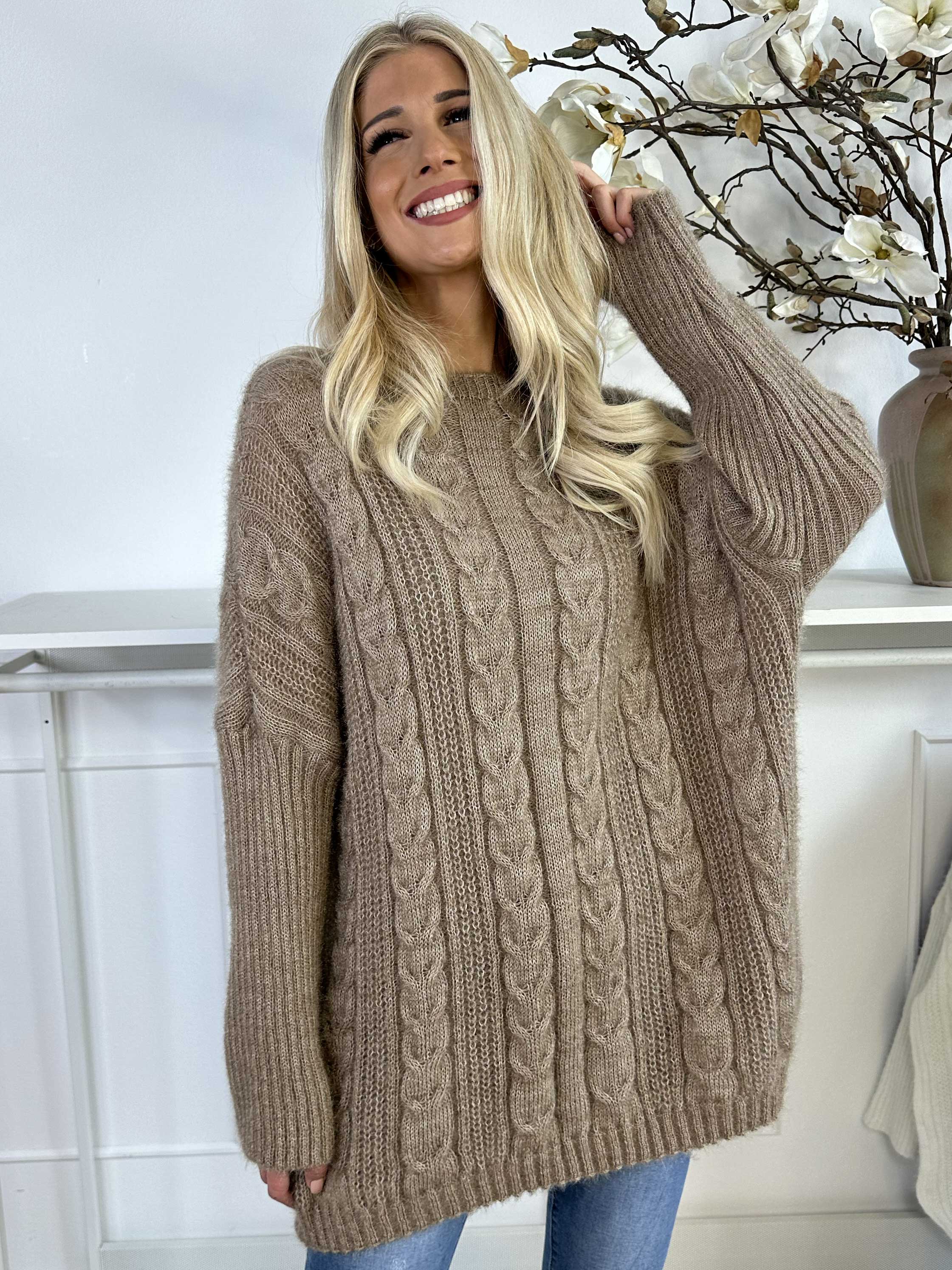 Johanna - Strikbluse med kabelstrik i shiny strik